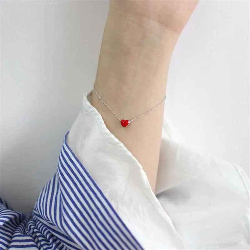 New Fashion  Beautiful 925 Sterling Silver Jewelry Bracelets Love Red Heart Simple Personality Sweet Bracelets  SL065