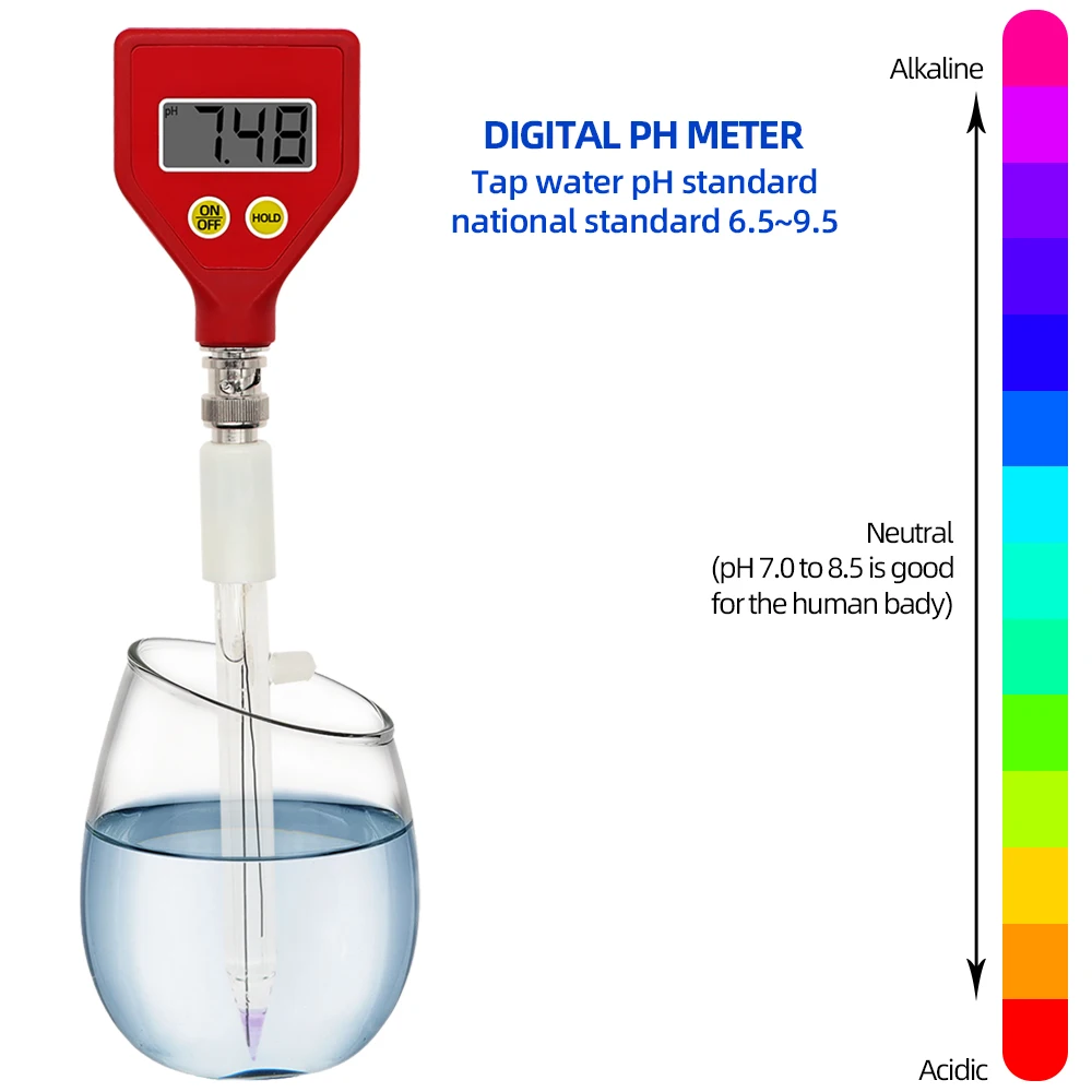 Aquarium PH Meter Water Quality Tester Sharp Glass Electrode PH Measuring Instrumen PH-98108 for Water Food Cheese Milk Soil