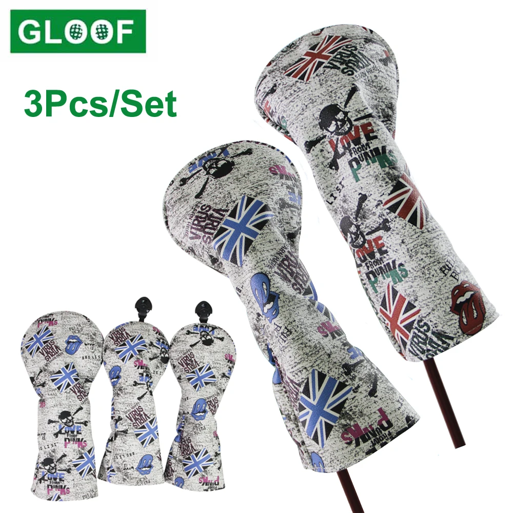 3Pcs/Set Skull Golf Head Covers Driver 3 5 Wood Headcovers PU Leather Protective Cover Fairway Driver Club Accessories