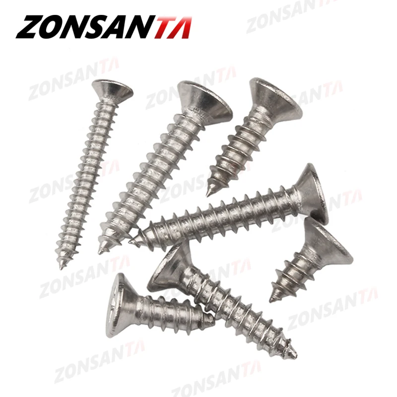 ZONSANTA M1.4 M1.7 M2 M2.3 M2.6 M3 M4 M5 M6 304 Stainless Steel Cross Tersembunyi Countersunk Kepala Datar Sekrup sekrup Kayu