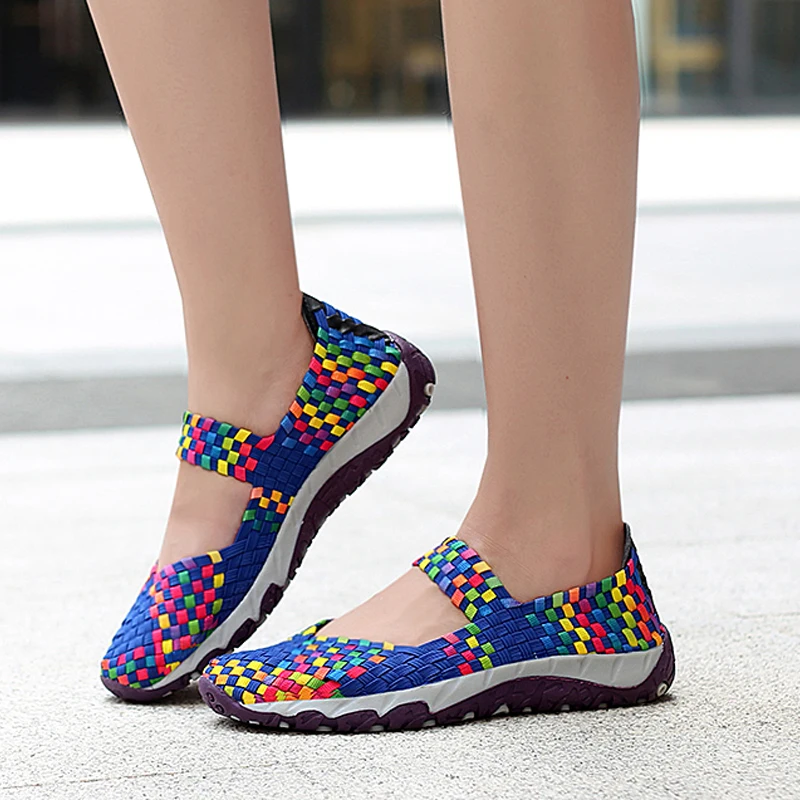 Womens Shoes Summer Flats Sneakers Breathable Woven Shoes Female Loafers Casual Footwear Outside Women Tenis Comfort Big Size 42