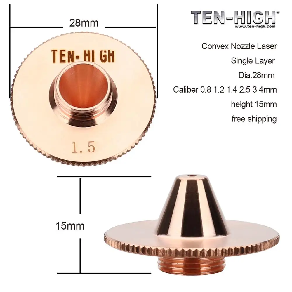 

CNC Laser Nozzle Single Layer convex height 11 15mmDia.28mm Caliber 0.8 1.2 1.4 2.5 3 4mm for Laser Cutting Head free shipping