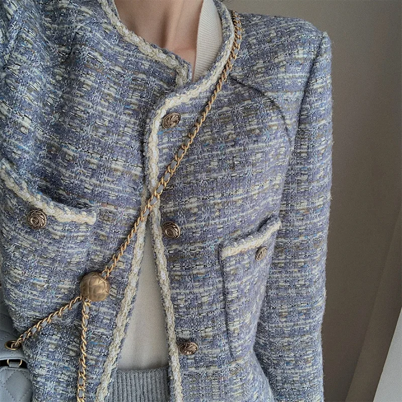 Woman's Outwear Desinger Coat Tweed Jacket  OfficeL Patchwork Splied Ins Elegant High Street Office Lady Vintage Business Chic