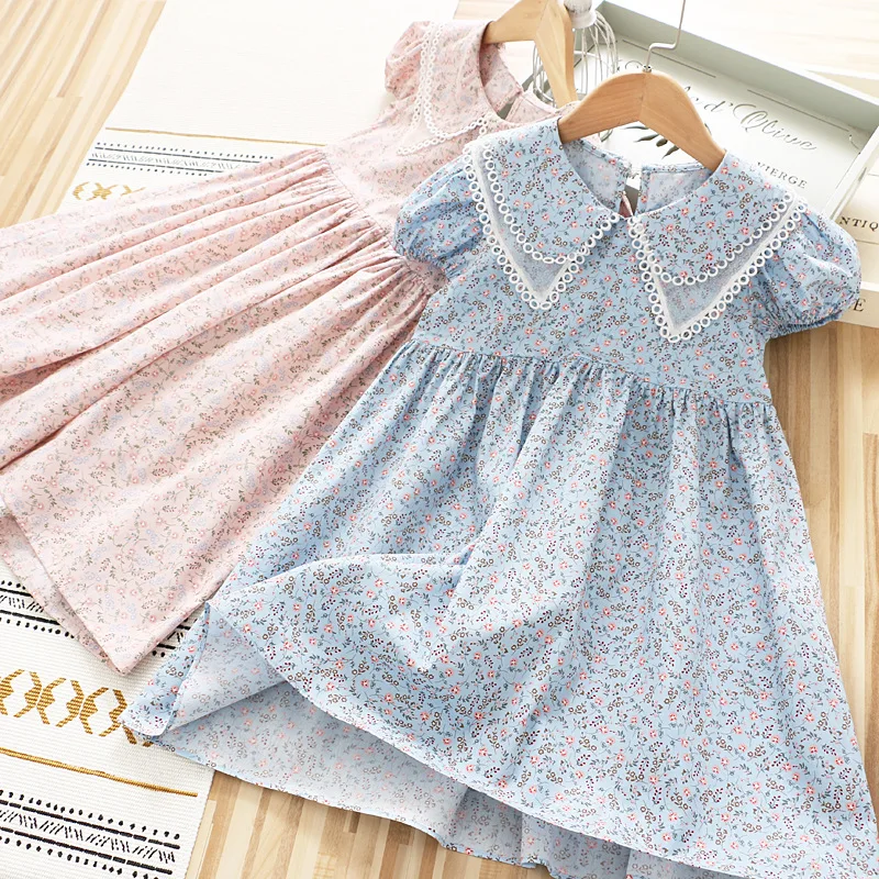 4-10 Years High Quality Summer Girl Dress 2022 New Lace Chiffon Flower Draped Ruched Kid Children Clothing Girl Princess Dress