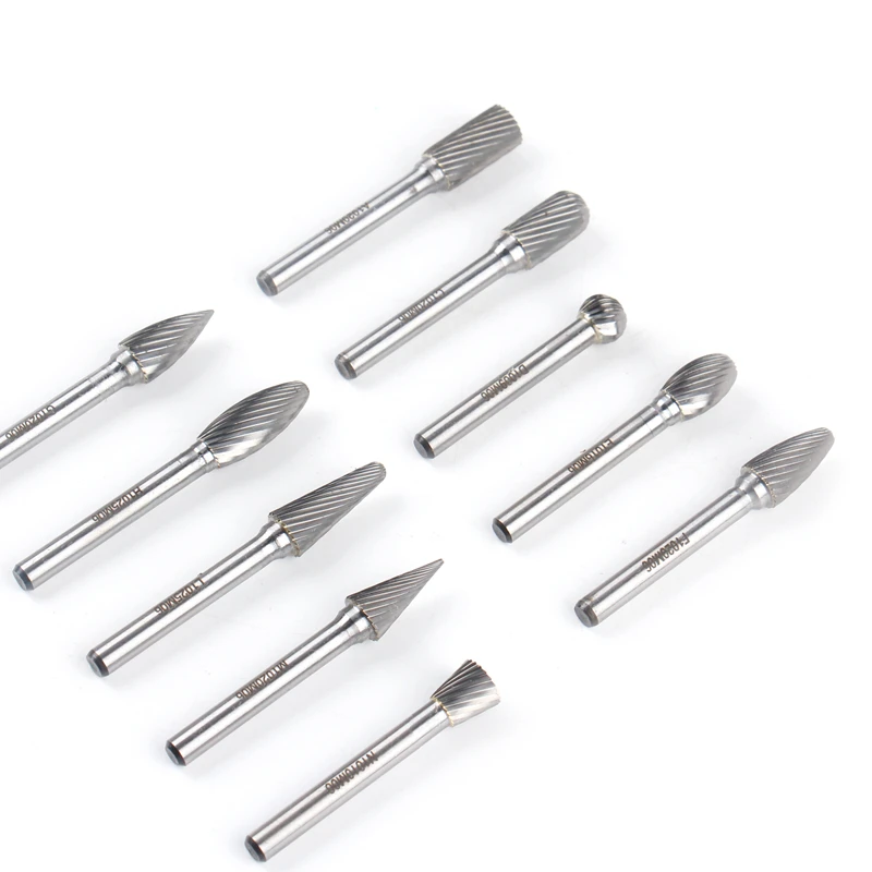 HEDA 10PCS/SET 6 mm shank carbide rotary burr set file set for metalworking woodworking milling cutter engraving