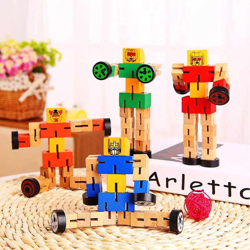 Kids Wooden Transformation Robot Building Blocks Toys For Children Autobot Figure Model Puzzle Hand To Play Educational Toy Gift