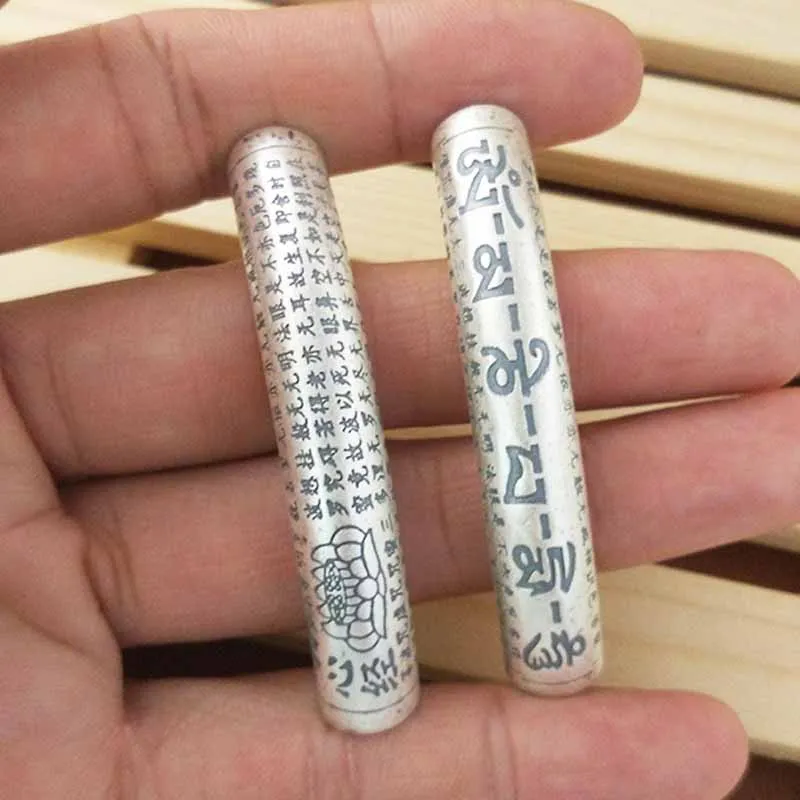 

9MM 100% 990 Sterling Silver Vintage Tube Large Hole Tubular The lotus Buddhism Six words DIY For Bracelet Necklace accessories