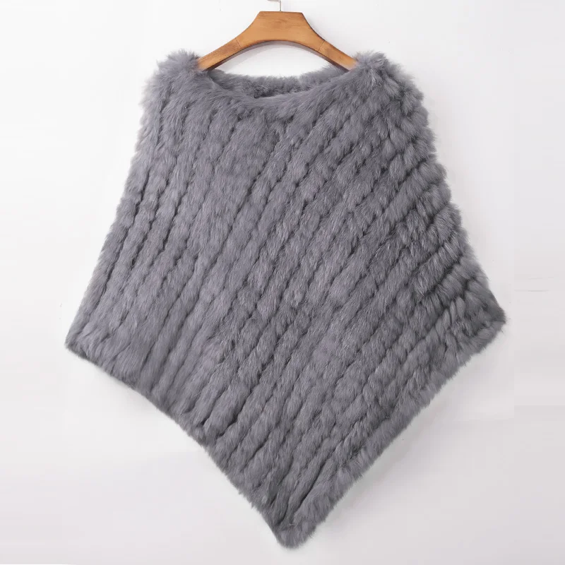 Ethel Anderson Fell Pullover Für Frauen Gestrickte Echtem Kaninchen Fell Poncho Capes Dame Echtpelz Stricken Wraps Dreieck Schals Jacken