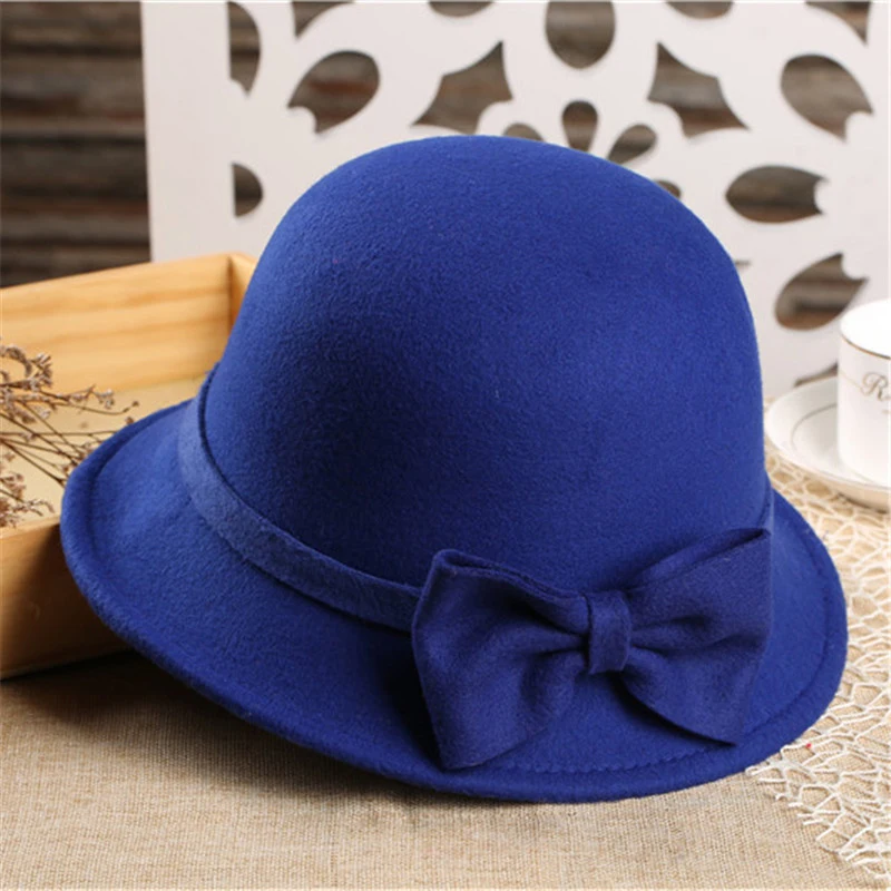 New Temperament Wool For Women Girls Wool French Elegant Fedora Hats Women Autumn Winter Vintage Hat With Wide Brim PH29