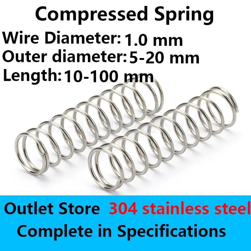 304 Stainless steel Compressed Spring Wire diameter 1.0mm, External diameter 5-20mm Rotor Return Spring Outlet Store