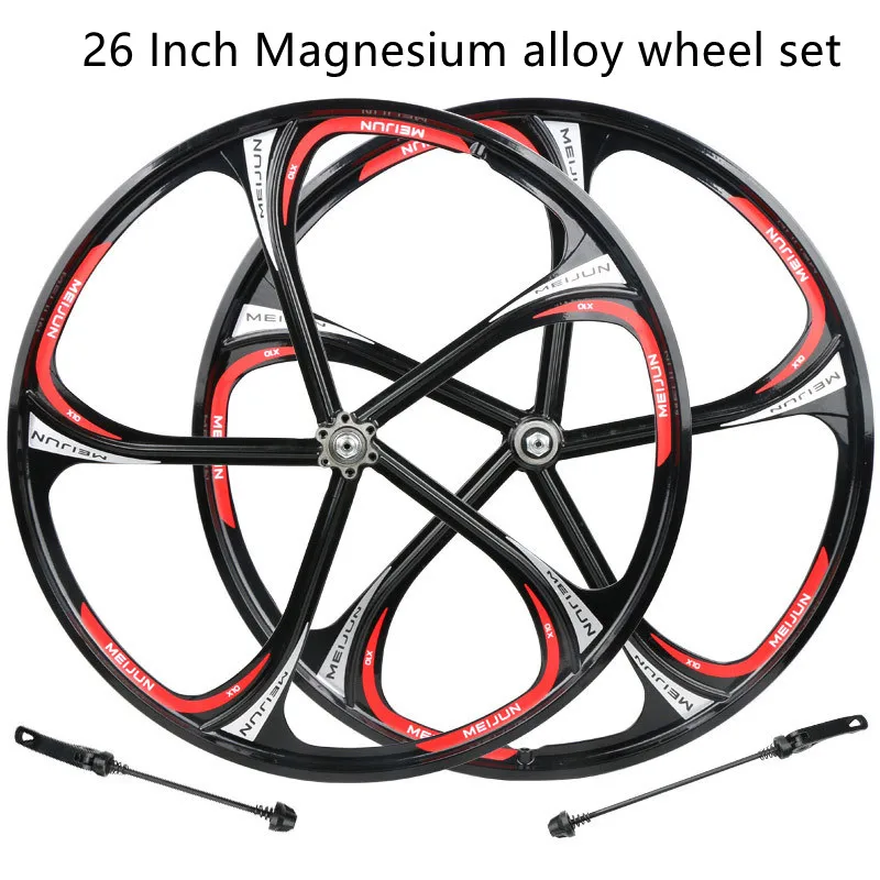 26 Inch Magnesium Alloy MTB Bearing Integrated Wheel Set Rim Hub Cassette Rotary Mountain Bike Wheel Set 5 / 6 Spoke Rim