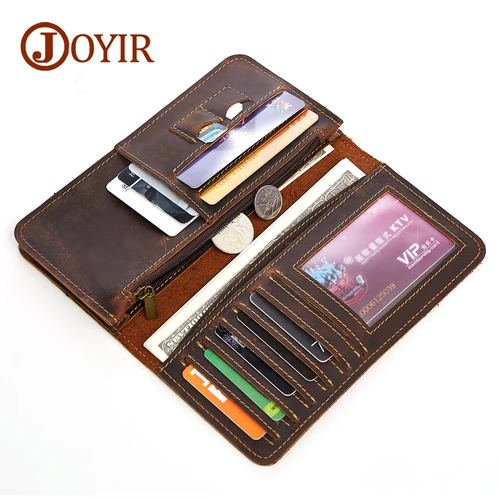 JOYIR, Cartera de cuero genuino para Hombre, monedero para Hombre, carteras largas Vintage para Hombre, tarjetero sólido, cartera de mano para Hombre