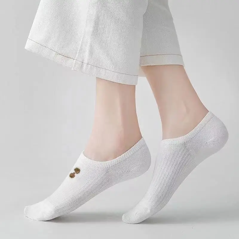 10 pièces = 5 paires/lot de chaussettes invisibles en coton de dessin animé pour femmes et filles, été décontracté court cheville bateau coupe basse