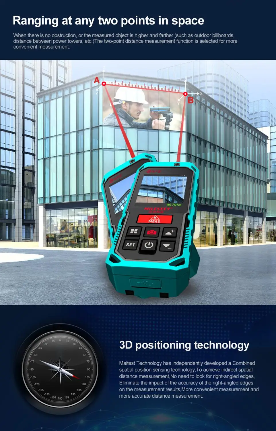 Imagem -04 - Mileseey s2 Bluetooth Laser Rangefinder 60 80 100m Laser Fita Rechargerable Handheld Laser Distância Medida