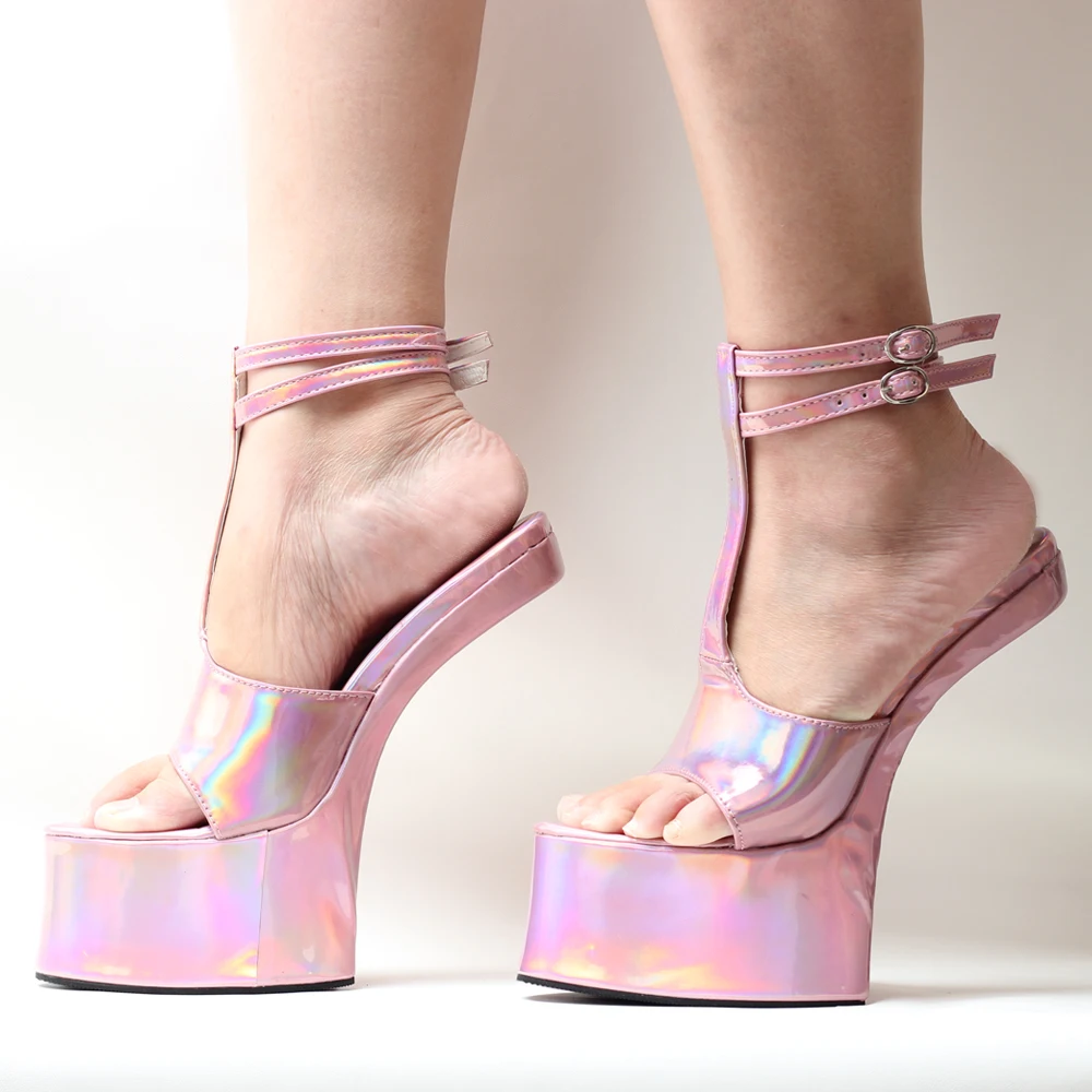 JIALUOWEI 18CM Special Horse High Heel Holographic Platform Sandals Size36-46