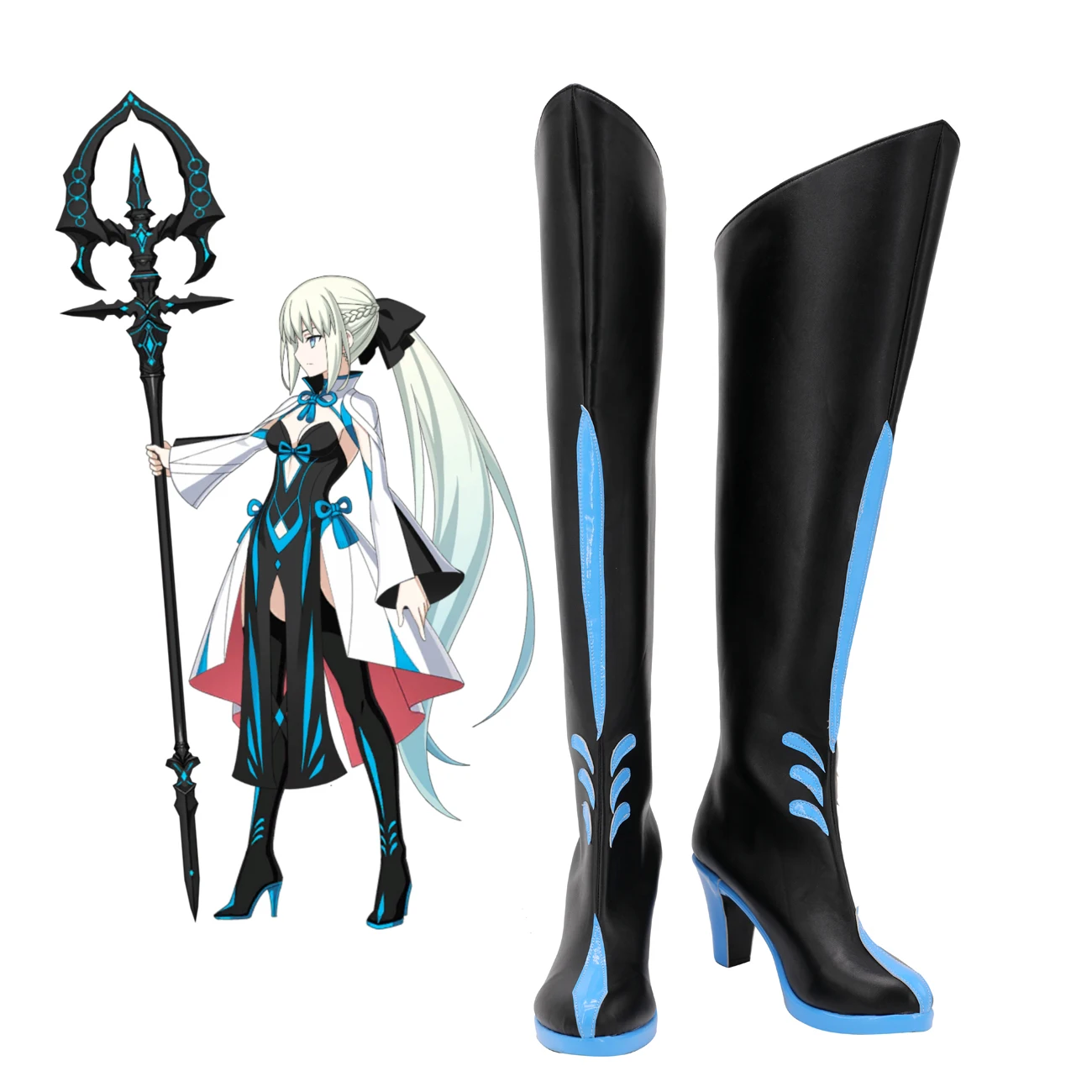 

Fate Grand Order FGO Morgan Le Fay Cosplay Boots High Heel Black Shoes Custom Made