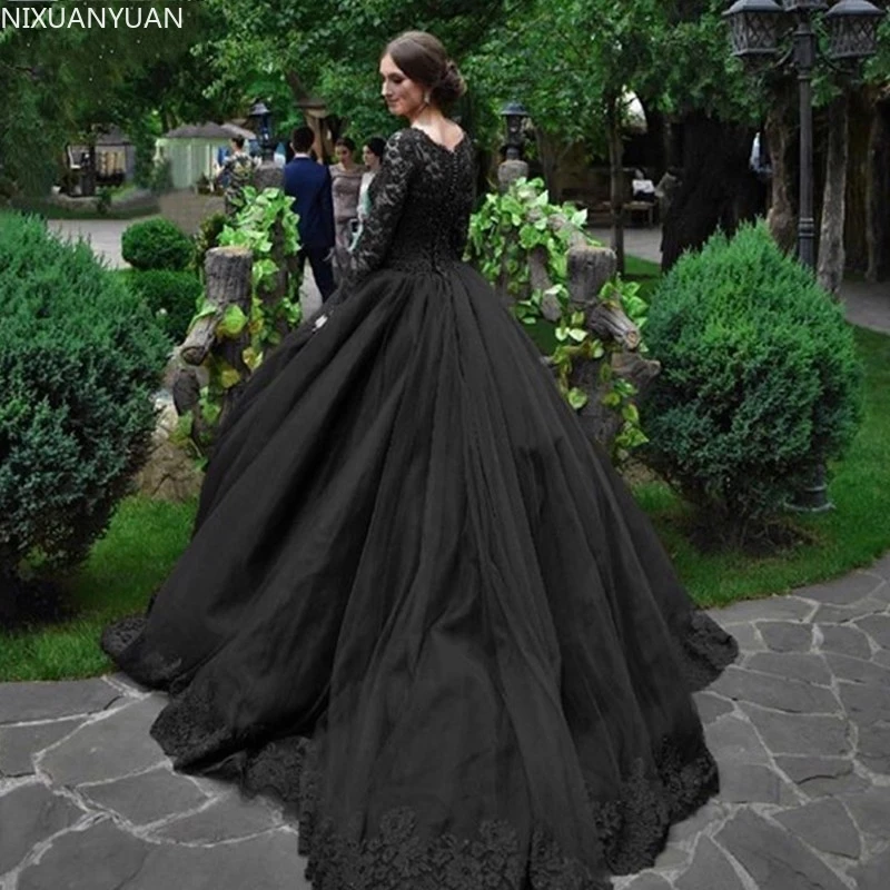 Vintage de manga longa preto vestido de casamento gótico laço vitoriano vestido de noiva plus size feito sob encomenda vestidos de mariage