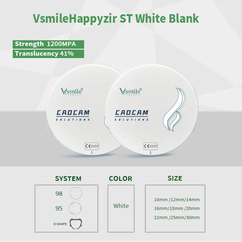 Vsmile CAD CAM dental Zirconia Blocks Dental Material , ST Super Translucency Zirconium Disc for 98mm for VHF RONALD WIELAND