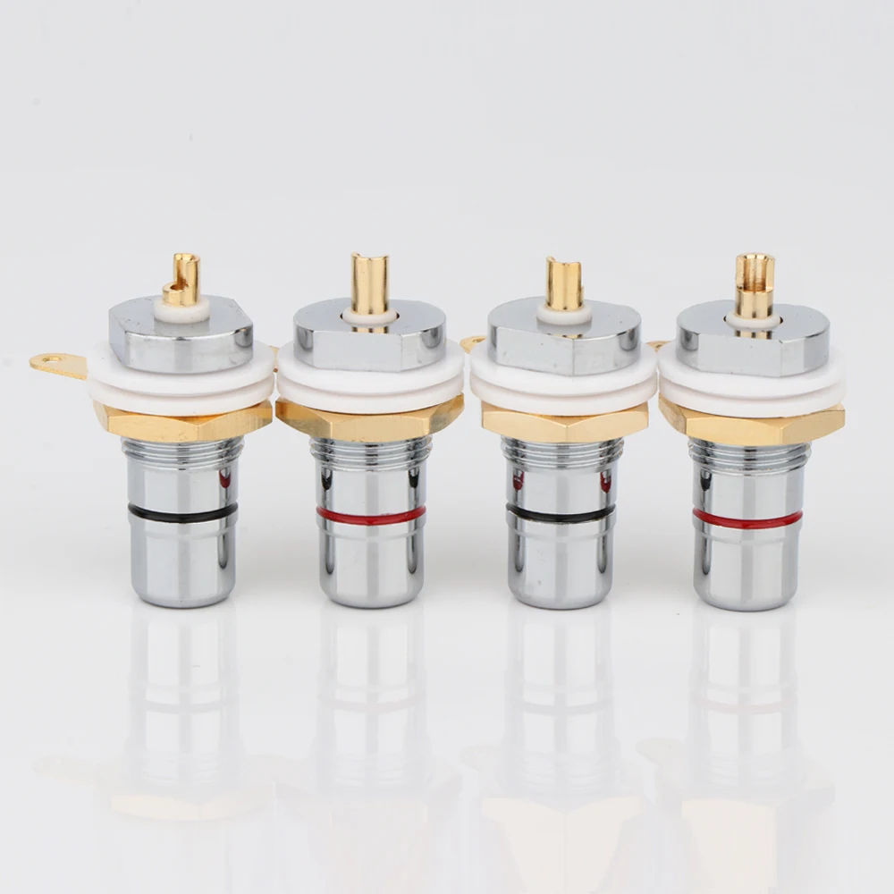 4PCS RCA Connector Female Socket Chassis CMC Connectors 28mm Audio Jack Bulkhead Red Black Cycle Nut Solder Gold Plated Plug