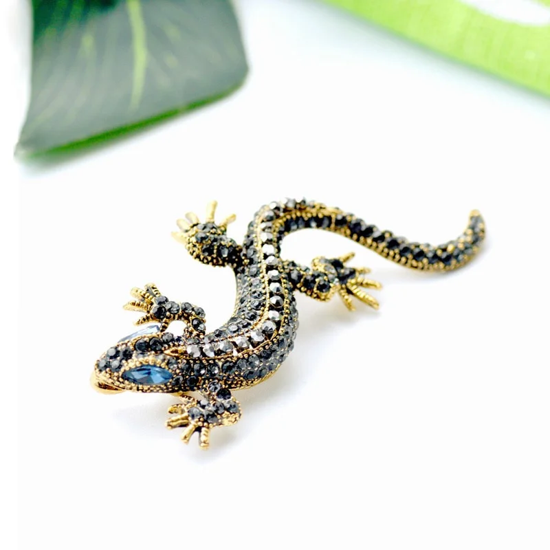 Funny Lizard Rhinestone Brooch Pin Women Geckos Party Dorcus Pin and Brooch Clothes Jewelry Vintage Metal Brosch