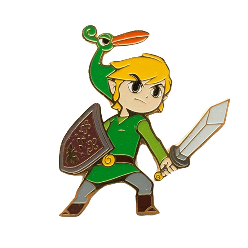 Link Sword Shield In Hands Enamel Brooch Japanese Anime Cartoon Badge