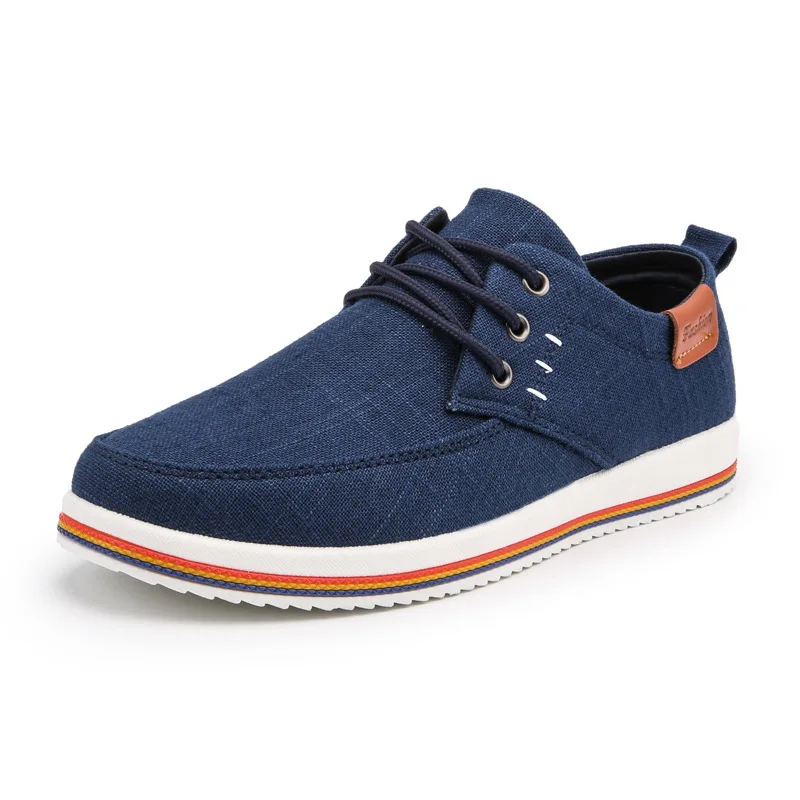 Casual Men Linen Shoes Trendy Vulcanized Flats Lace-up Sneaker Quality Rubber Bottom Male Footwear Large Size 39-47e44