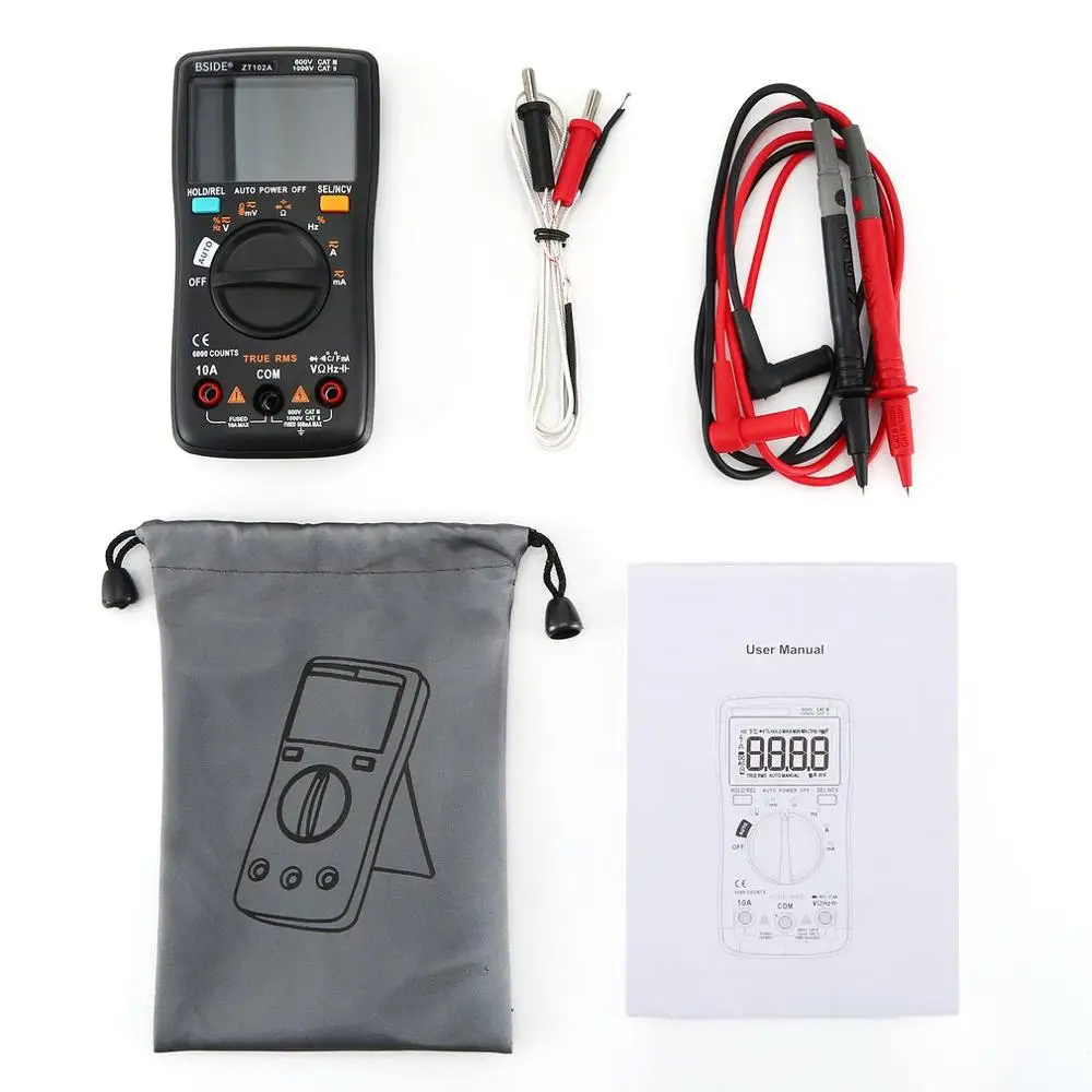 BSIDE ZT102A EBTN LCD Digital Multimeter TRMS AC/DC Voltage Current Temp Ohm Frequency Diode Resistance Capacitance Tester