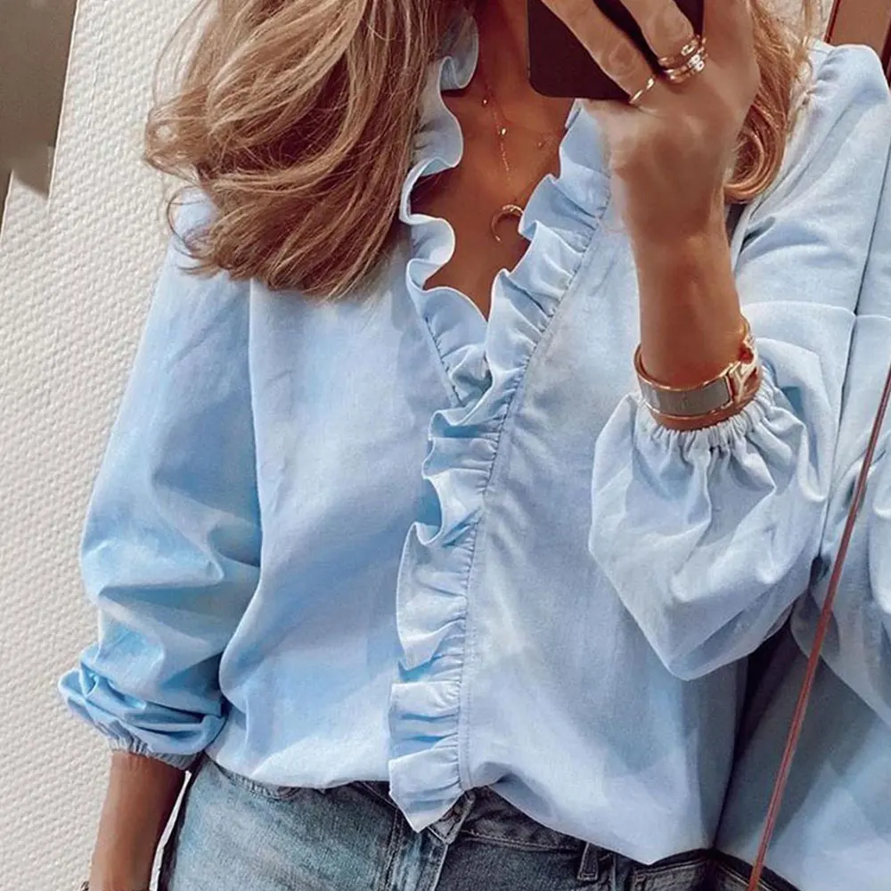 Elegant Boho Floral Print Slim Shirt Office Lady Retro Tops Women Casual Short Sleeve Sexy V-neck Ruffles Blouse 2023 Summer