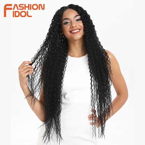 FASHION IDOL Afro rizado suave largo 38 pulgadas Ombre peluca de encaje dorado pelo sintético pelucas de fibra resistentes al calor para mujeres negras
