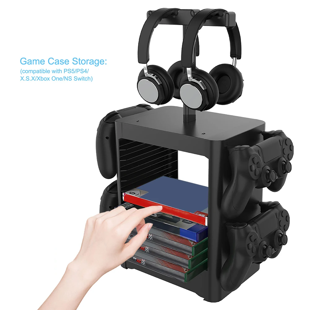 PS5ため/PS4/xboxシリーズcdディスクヘッドフォン収納ラック多機能ゲームPlaystation5ブラケット用ゲームアクセサリー