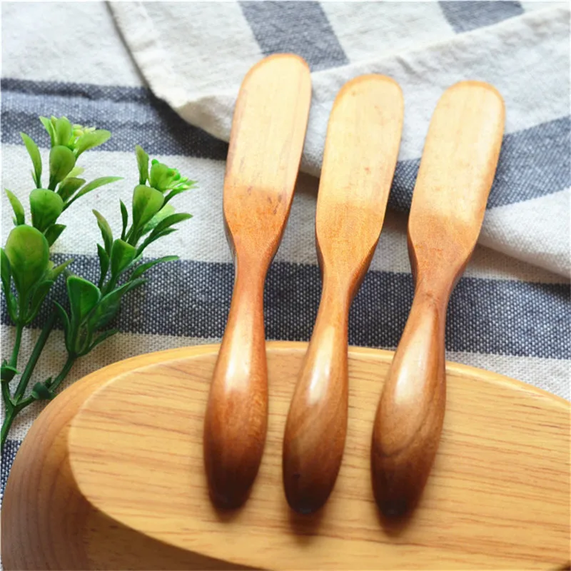 300Pcs/lot High Quality Knife Style Wooden Mask Japan Butter Knife Marmalade Knife Dinner Knives Tabeware With Thick Handle