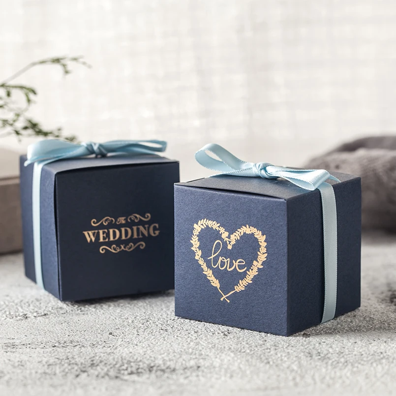 

High-quality Love Wedding Gift Box Solid Color Bridesmaid Gift Boxes Wedding Candy Box Ribbon Party Favors Wedding Decoration