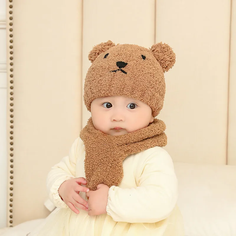 6-12 Months Baby Kids Girl Boy Cute Infant Winter Warm Crochet Knit Hat Beanie Cap+Scarf Solid Set  Hats Accessories