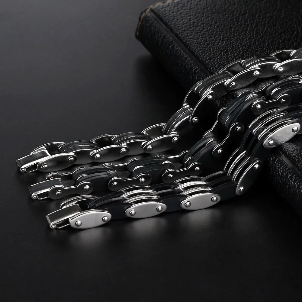 2024 Trend Jewelry Classical Stainless Steel Bicycle Chain Bracelet Combination Cuff Bracelet Men\'s Gift Accessories