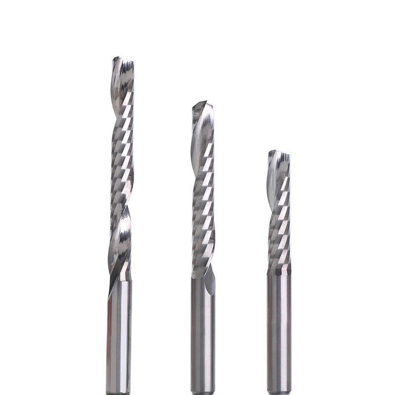 10 stks 3.175/4/5/6/8mm Carbide CNC Frezen een Fluiten Spiraal frezen Enkele Fluit Frees PVC Hout Cutter CEL 8-62mm