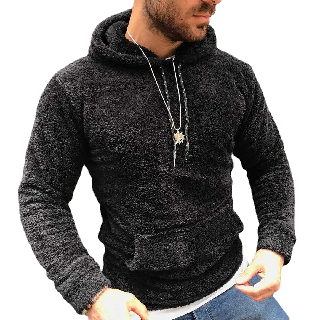 Men Hoodies Loose Double-sided Velvet Drawstring Hooded Long Sleeve Sweatshirts Jacket Men Fashion Solid Hoodie