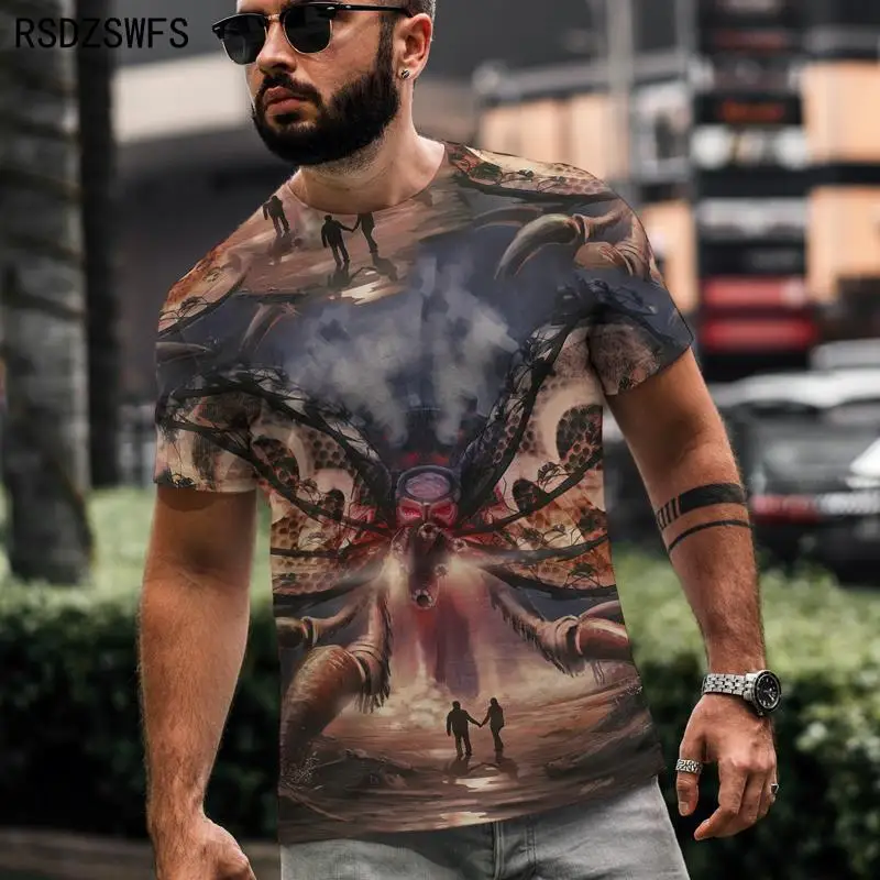 Science Fiction Monster Devil Men's T-shirt O-Neck Short Sleeve Casual Street Top CG Original Painting T shirt XXS-5XL