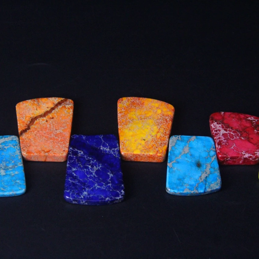 15pcs Mix Color Ocean Sediment Jaspers Graduated Necklace Trendy Gifts,Top Drilled Emperor Stone Trapezoid Slab Beads Jewelry