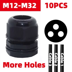 10PCS More Holes Waterproof Plastic Cable Gland M20*1.5 With Tow Holes M25*1.5 Nylon Gland M32*1.5 Black Grey Seal Joint M16
