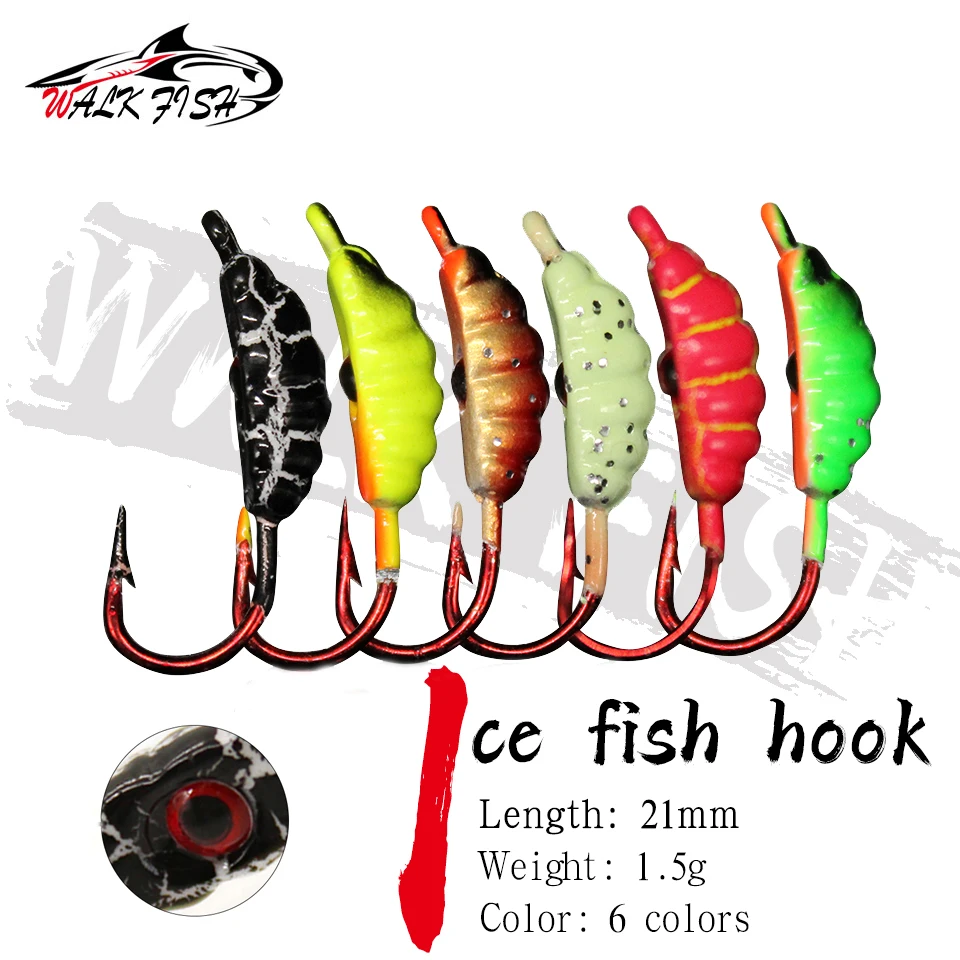 WALK FISH-señuelo de pesca en hielo, cebo metálico de gusano, plantilla de hielo, Mini anzuelo de pesca de plomo de 6 colores, 21mm/1,5g, 6 piezas