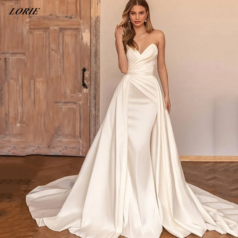 LORIE-Robe de Mariée Sexy en Satin avec Traîne Amovible, Ligne A, Personnalisée, Ivoire, pour Patients