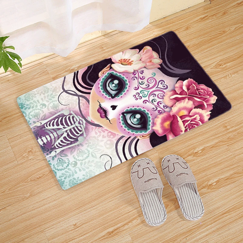 

Horrible Gothic Skull Carpet Floor Mat Living Room Bedrom Bedside Carpet Halloween Party Home Decor Bathroom Kitchen Rug Doormat