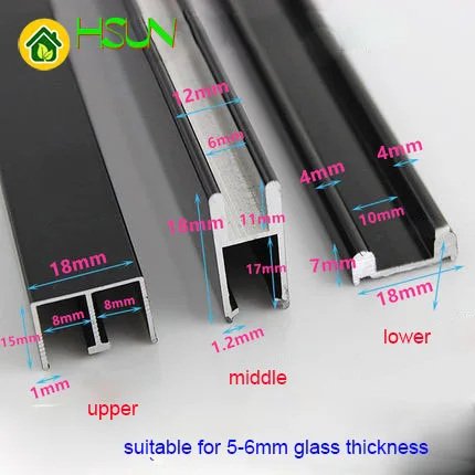 Black 5-6mm glass rail guide sliding door accessories showcase sliding door rail bread cabinet slot mute