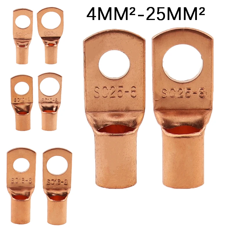 

10/25/50/100pcs Copper Lug Ring Wire Connectors Bare Cable Electric Crimp Terminal SC6-6 SC6-8 SC10-6 SC10-8 SC16-6 SC25-6