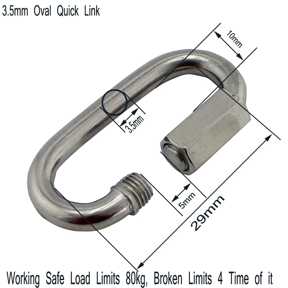 Stainless Steel 316 Carabiner Quick Link Hook Carabiner Hook Keychain M3.5/4/5/6/7/8/9/10/11/12/14