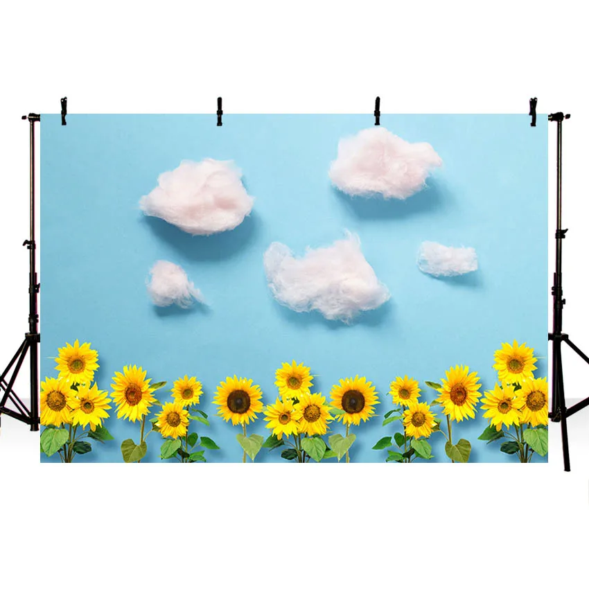 Avezano الوليد استحمام الطفل التصوير خلفية عباد الشمس الأزرق السماء البيضاء سحابة حفلة عيد ميلاد خلفية صور استوديو فوتوكورد