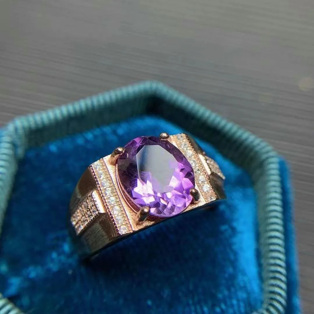 

Man Ring 100% Natural and real amethyst Men Ring 925 sterling silver 13*18mm big gemstone Men Ring