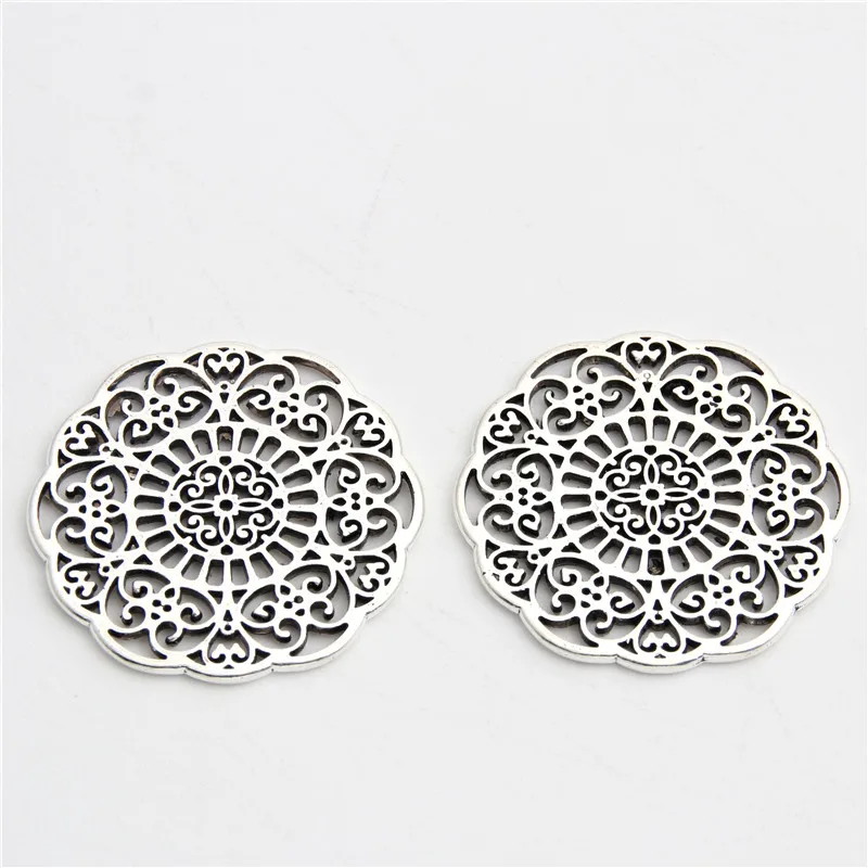 10pcs Silver Color Flower Hollow Pattern Charms Yoga Pendant For Jewelry Making Fit DIY Handmade Accessorie