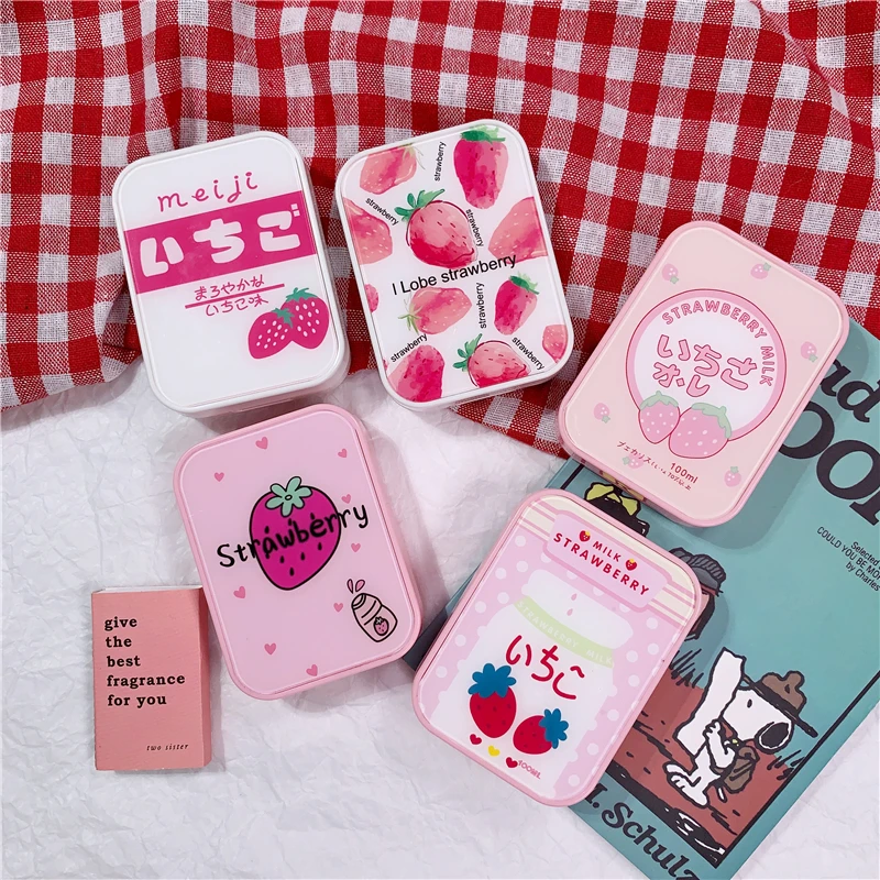 Japanese cute fruits 2 pairs contact lens case with mirror Cartoon beauty lens case contact lens storage box gift