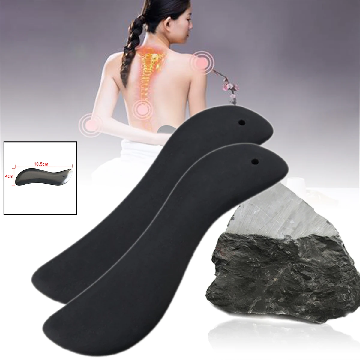 Black Bian Stone Gua Sha Board Therapy Scraping Massage Health Care Tool